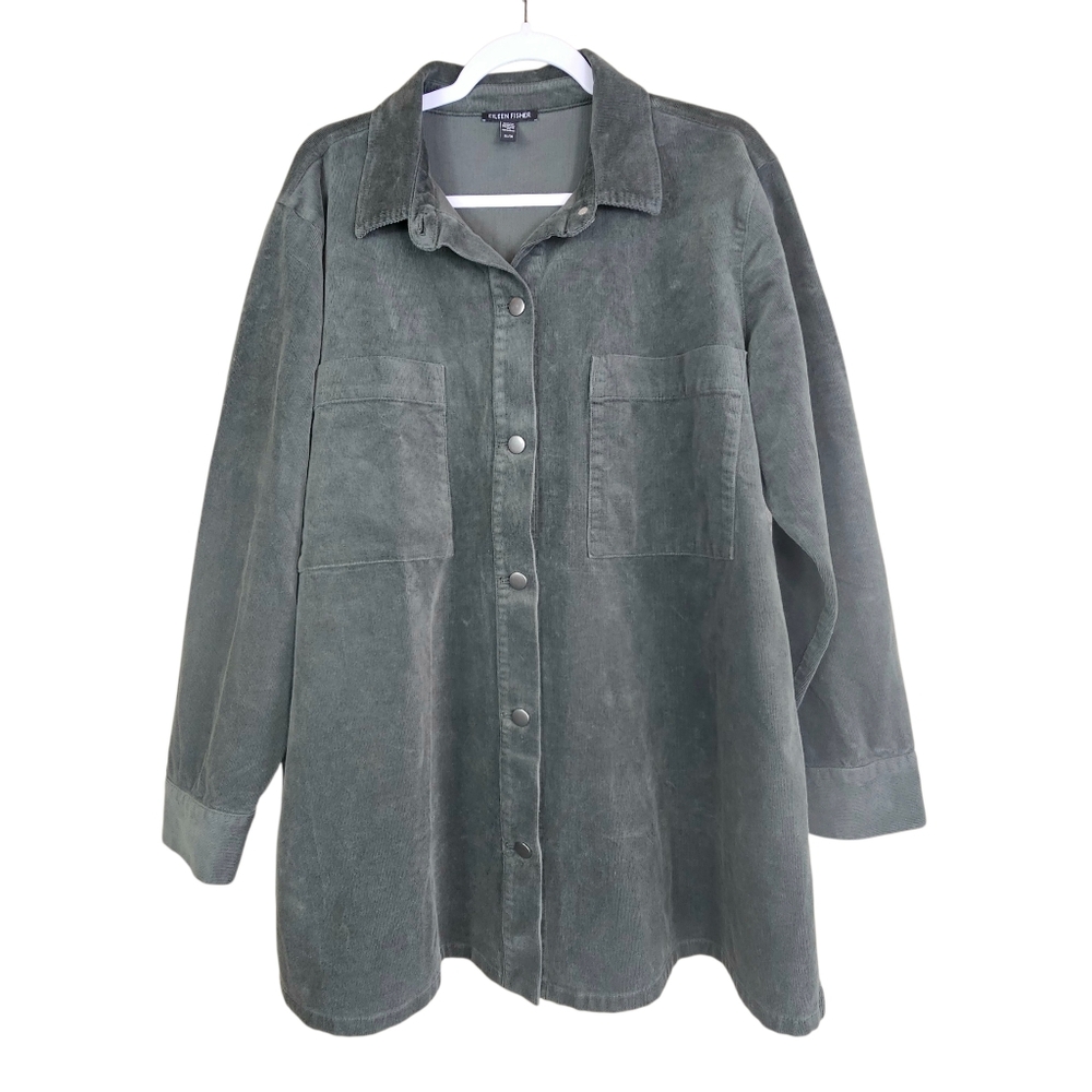 Eileen Fisher Gray Green Organic Cotton Stretch Corduroy Shirt/Jacket